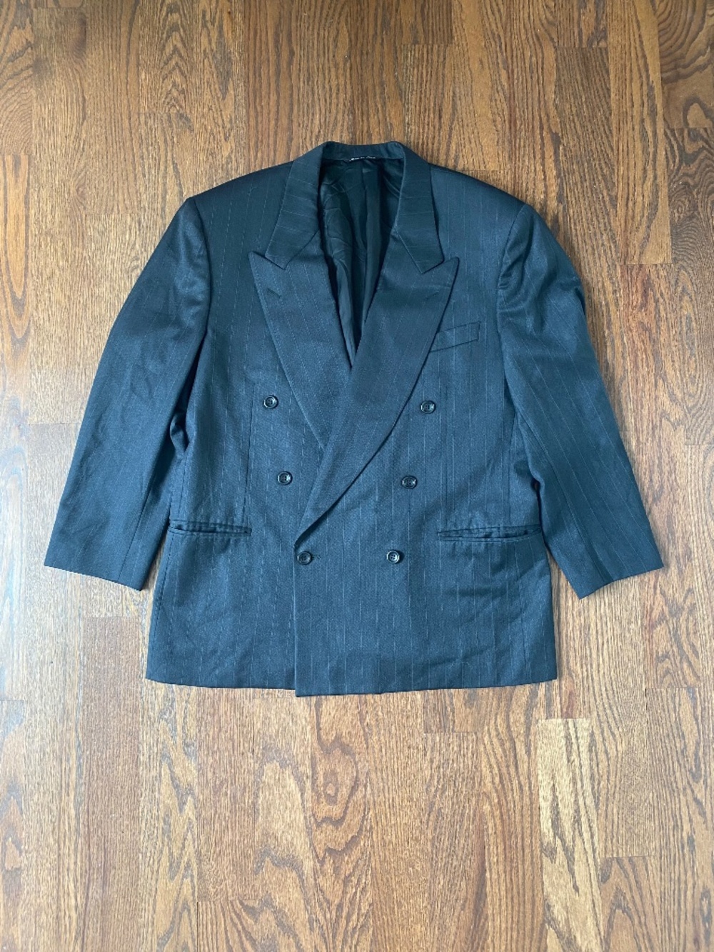 Canali Proposta Double Breasted Blazer 46R Black Pinstripe Wool Jacket Mens Ital